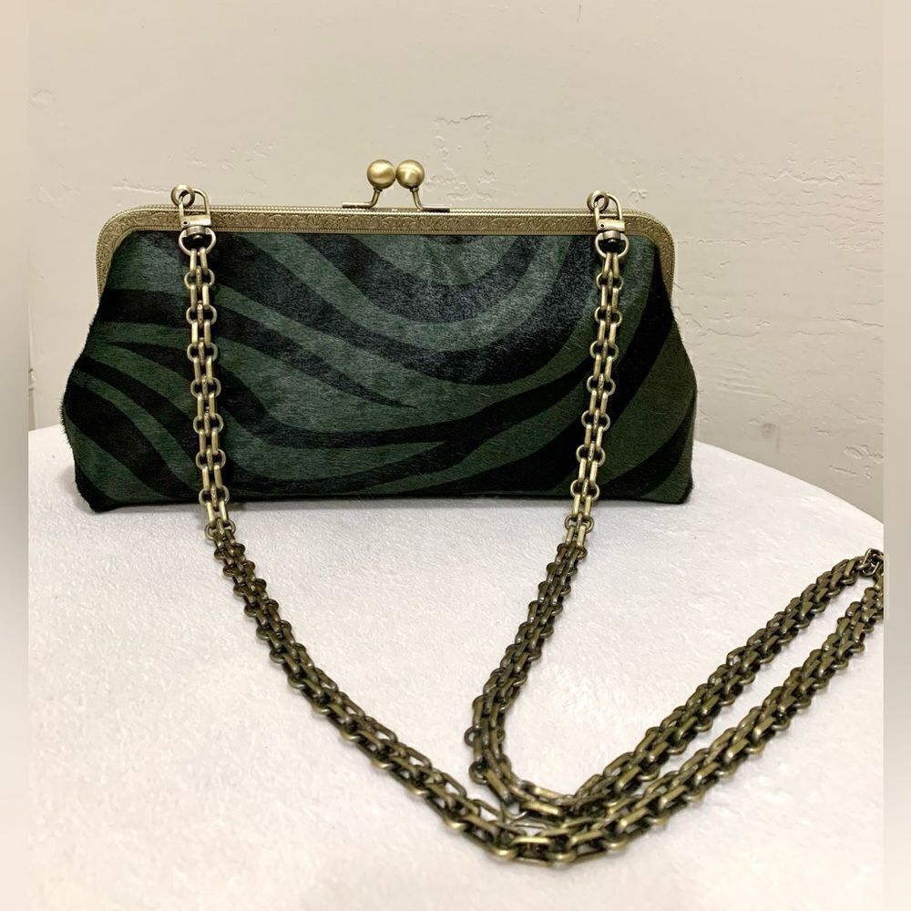 Handmade Real Hair-on-horsehide Leather Kisslock Clutch/Shoulder Bag/Crossbody